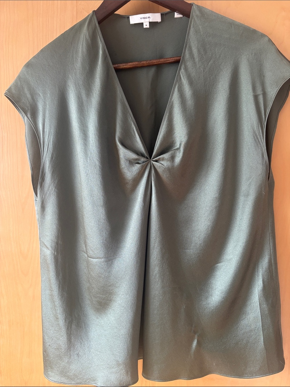 Vince Olive silk V-Neck Twist-Front Shell